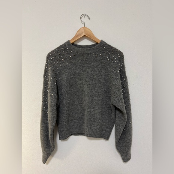 H&M Embellished Bead Knit Sweater in Gray Melange - Picture 2 of 8